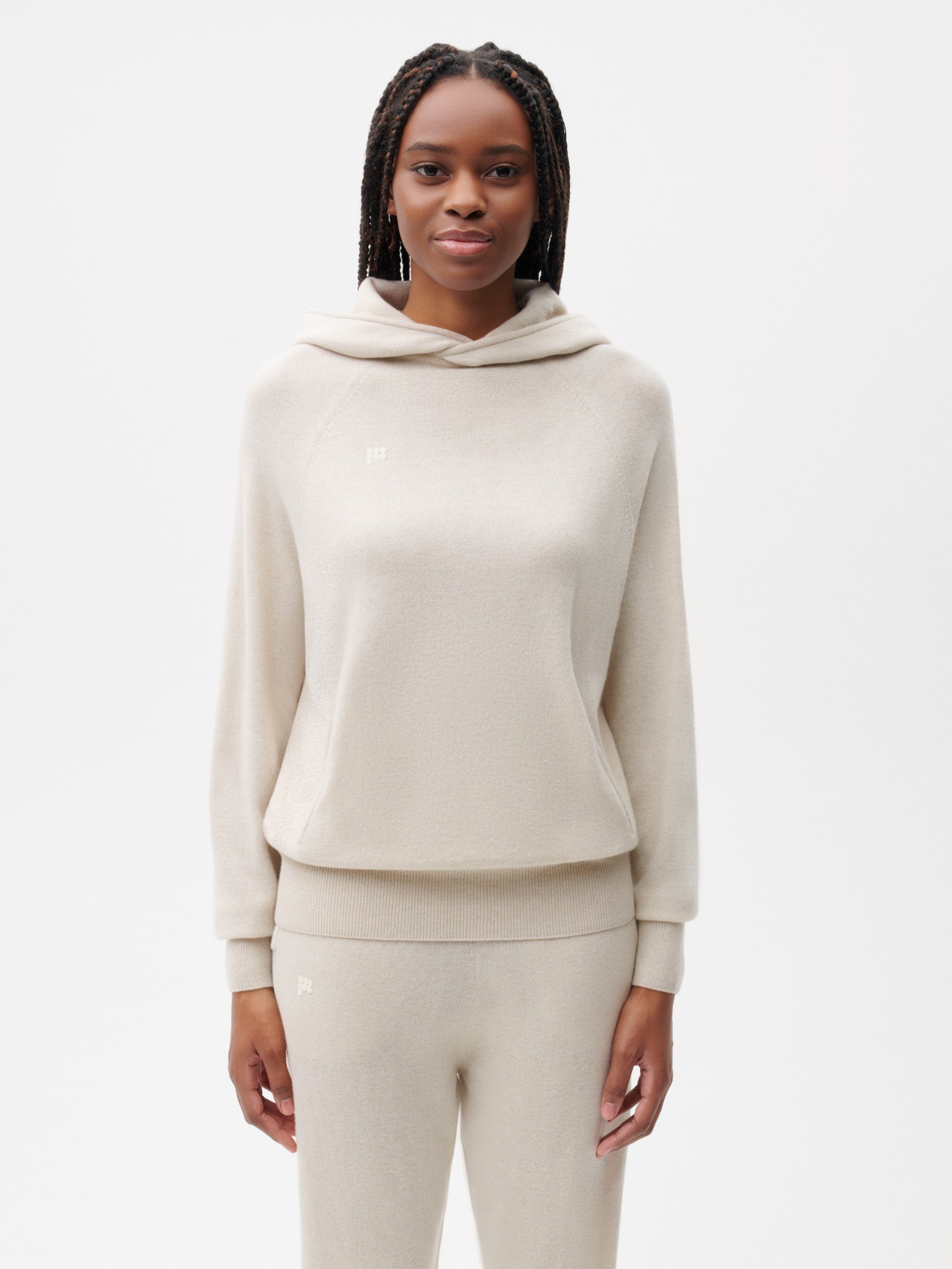 Recycled Cashmere Hoodie—oatmeal female